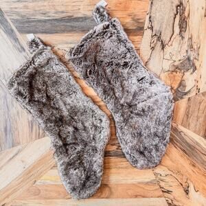NWT-Pier 1 Imports, Pair of Faux Fur Christmas Stocking, Brown/Gray-Holiday-20”H